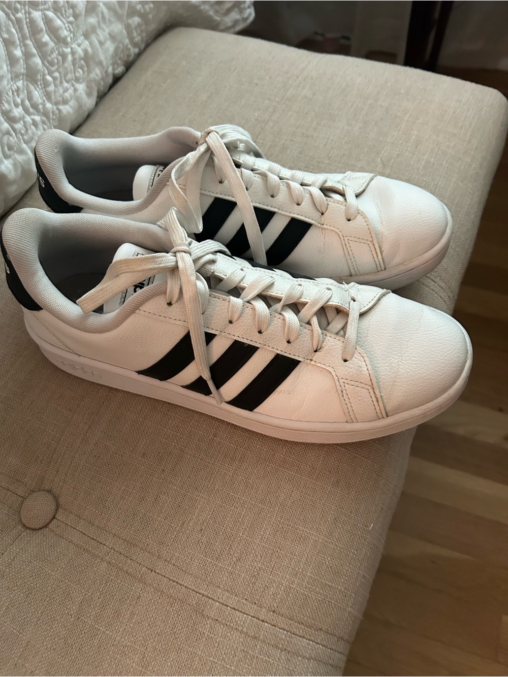 adidas Men’s White Sneakers with Black Three-Stripes